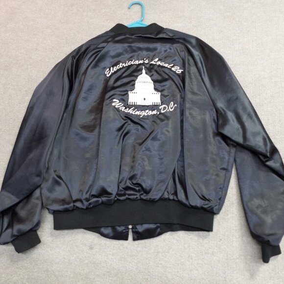 Vintage Local 26 Satin Jacket XL Black Bomber Jacket Washington DC - Picture 2 of 10